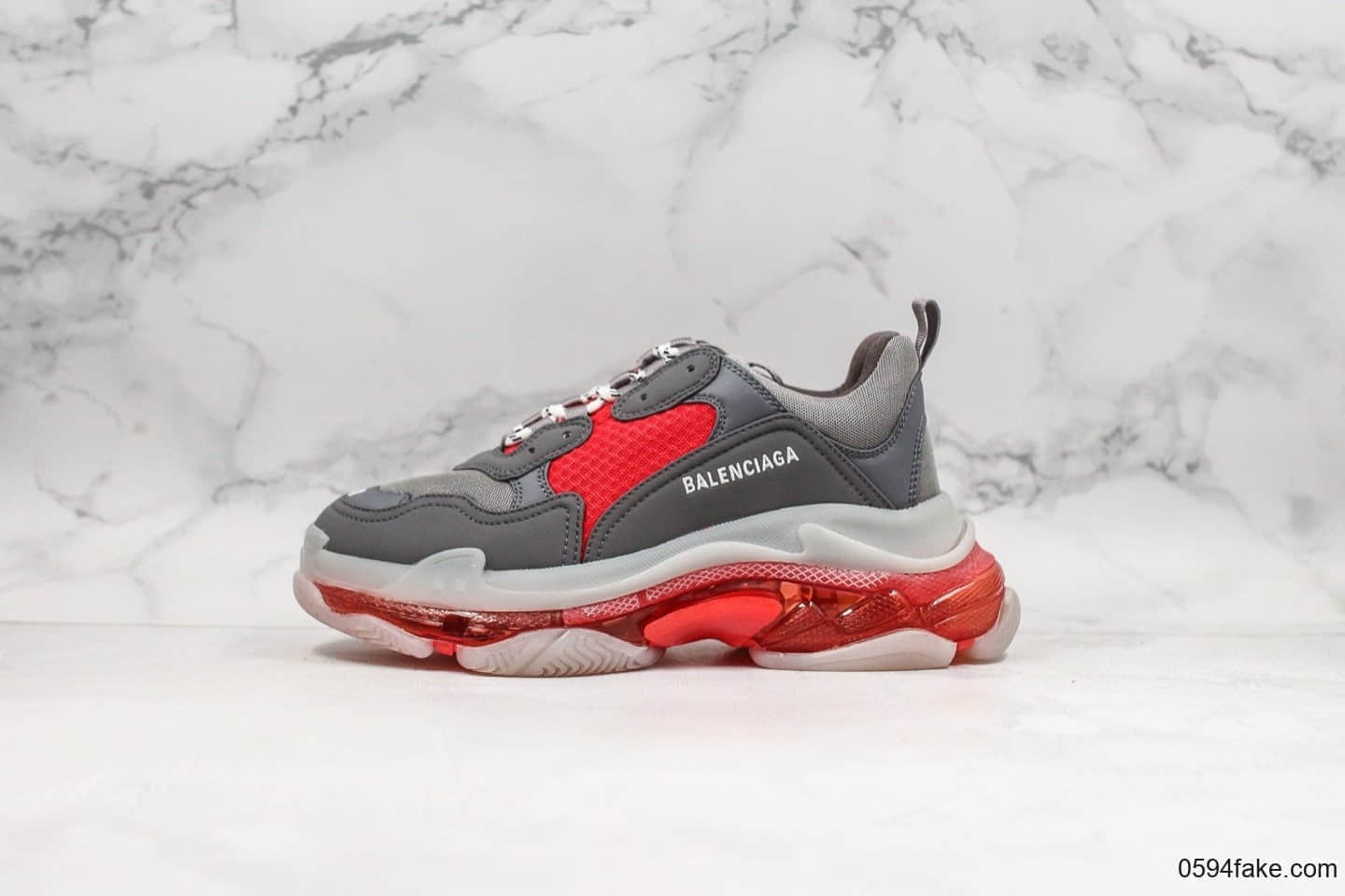 巴黎世家Balenciaga Triple S纯原版本气垫老爹鞋灰红全新配色正确侧边TPU透气孔TPU软底原档案数据开发 (ID:23294) - 图片1