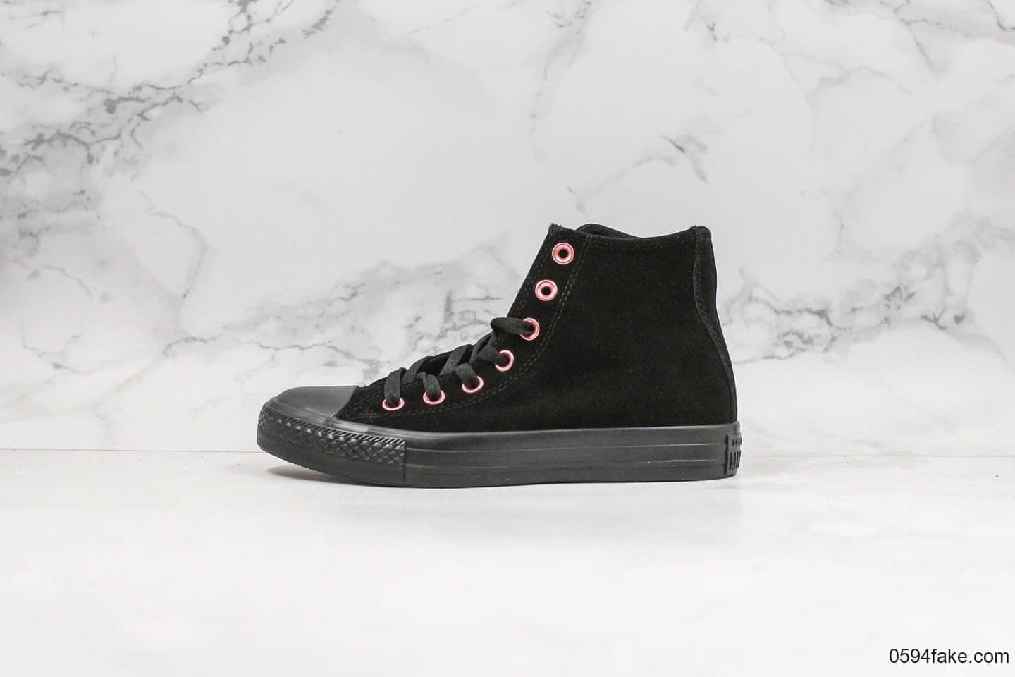 匡威Converse Chunk Taylor All Star公司级版本麂皮高帮翻毛帆布鞋黑粉色原盒原标原档案数据开发 (ID:24295) - 图片1