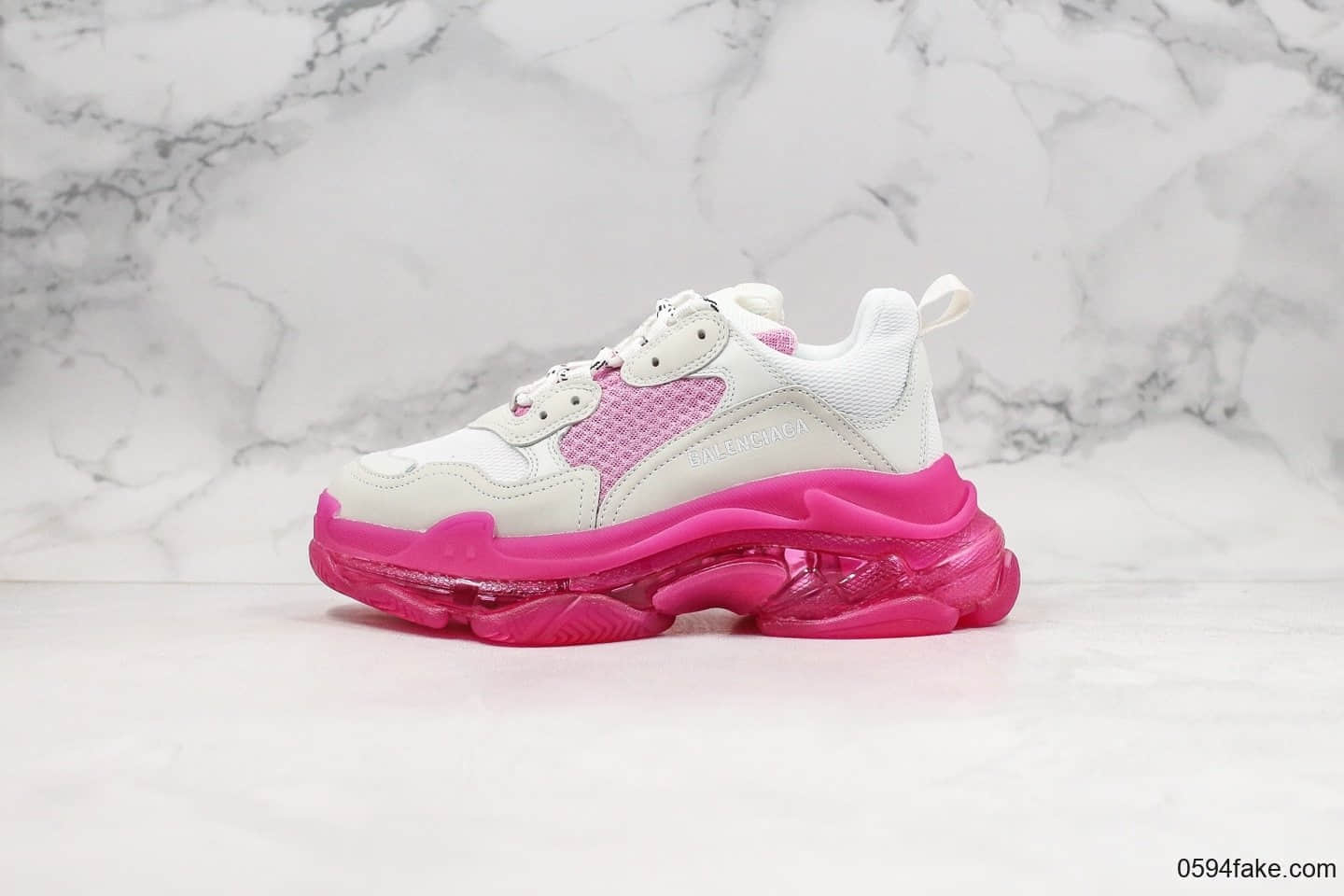 巴黎世家Balenciaga Triple S纯原版本气垫老爹鞋粉白红配色正确LOGO刺绣原厂组合大底 (ID:25146) - 图片1