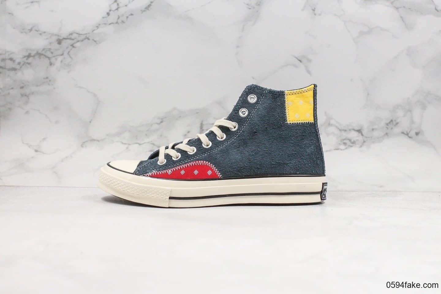 匡威Converse Chuck 70 Mixed Material公司级版本高帮麂皮补丁拼接翻毛帆布鞋原档案数据开发正确硅蓝PU蓝底 (ID:25268) - 图片1