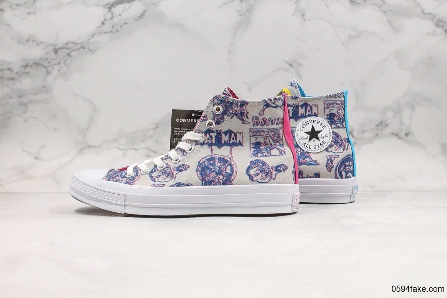 匡威Batman x Chinatown Market x CONVERSE公司级版本三方联名款蝙蝠侠涂鸦老鼠灰配色高帮帆布鞋原厂硫化大底 (ID:25434) - 图片1
