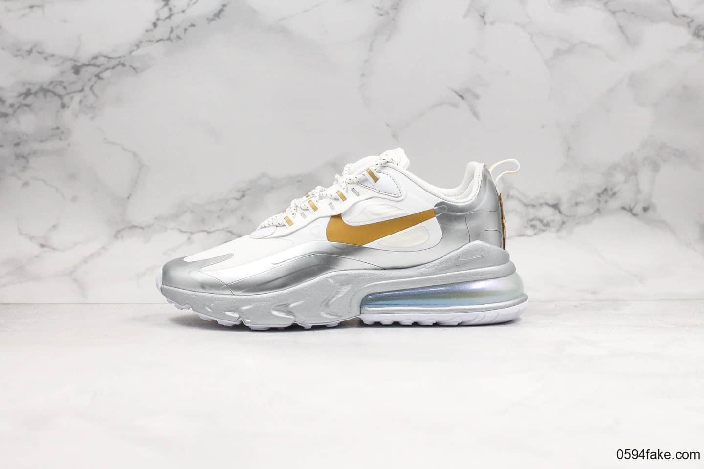 耐克Nike React Air Max 270纯原版本网纱系列机能半掌气垫跑鞋上海限定白银配色原楦头原纸板打造 (ID:25895) - 图片1