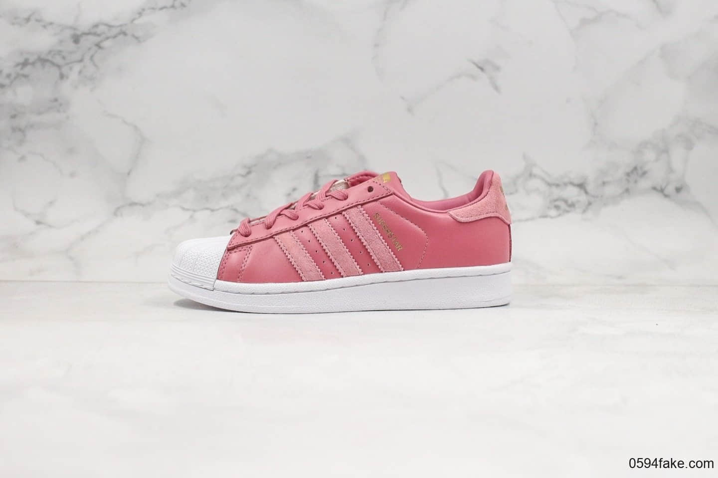 阿迪达斯Adidas Superstar纯原版本三叶草贝壳头黑红刺绣玫瑰粉正确硅蓝软中底全头层皮料鞋面 (ID:26656) - 图片1