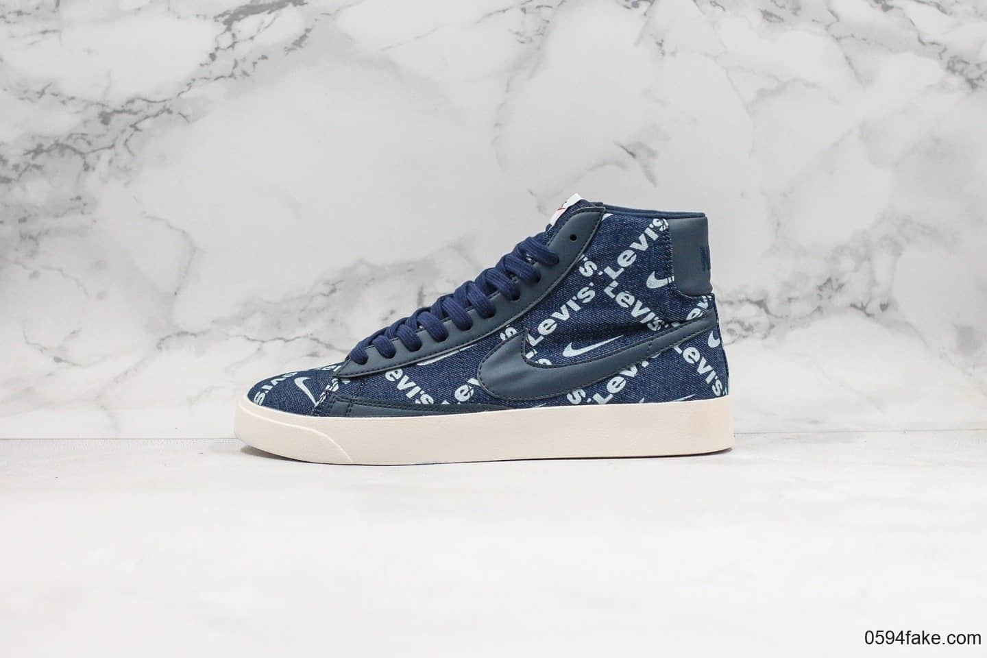 耐克LEVI’S NIKE W BLAZER MID QS HH纯原版本李维斯联名款高帮牛仔蓝帆布开拓者内置气垫原盒原标 (ID:27181) - 图片1