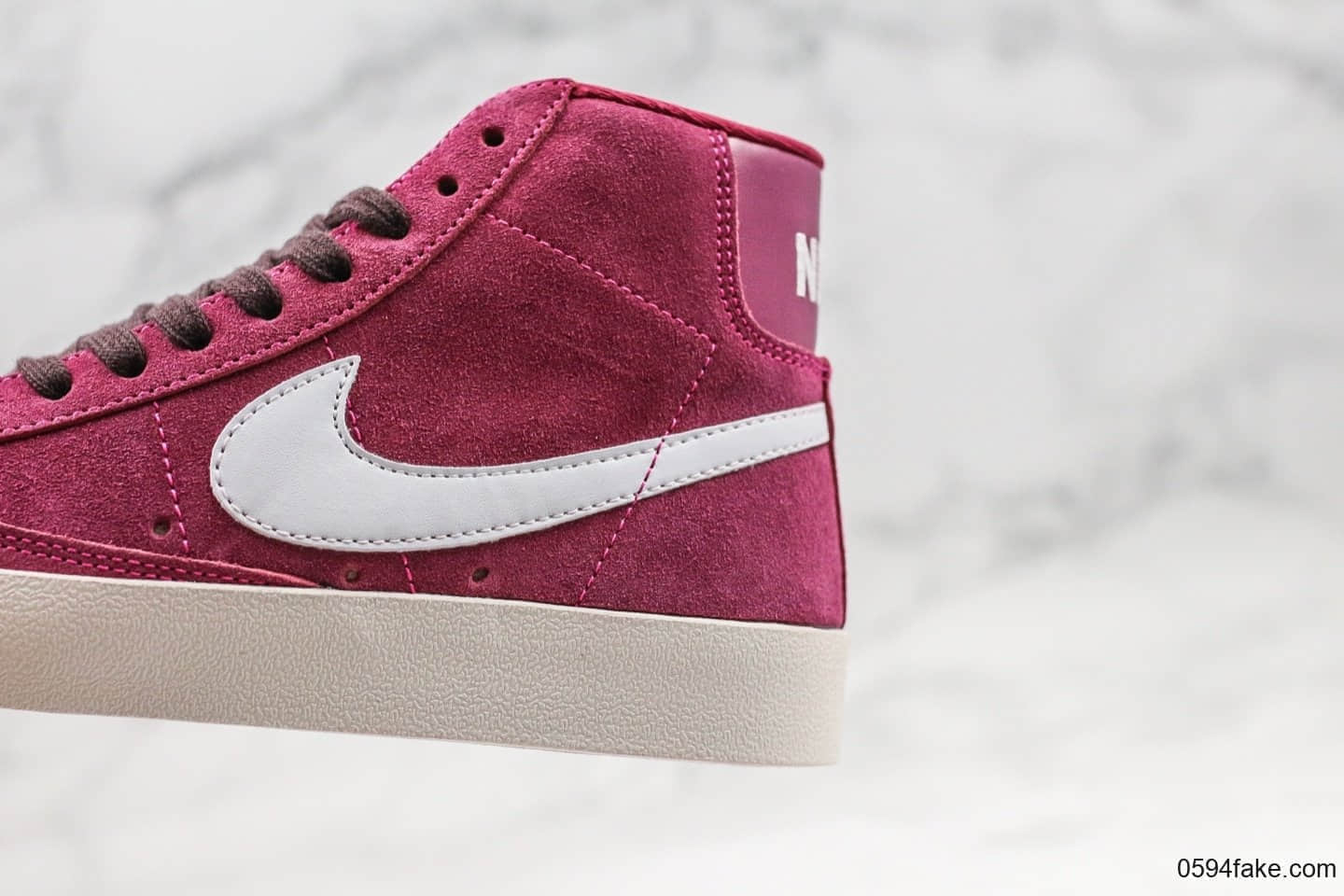 耐克Nike Blazer Mid Vintage Suede公司级版本高帮开拓者酒红白勾配色内置Zoom气垫原盒配件区别市面通货版本 货号:视频内容9376-601