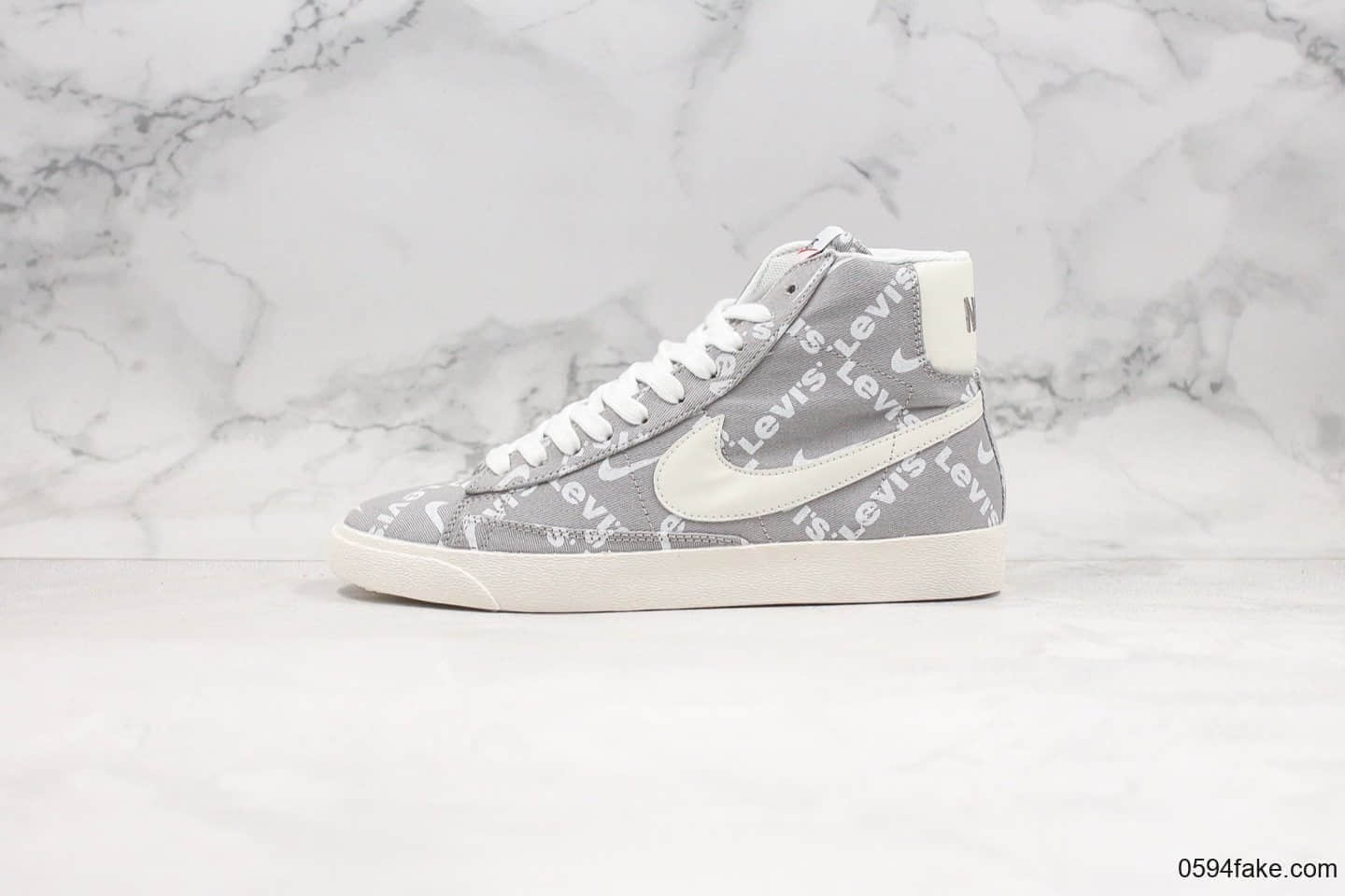 耐克Levi’s x Nike SB Zoom Blazer Mid QS公司级版本李维斯联名款中帮开拓者灰白配色内置Zoom气垫原楦头纸板打造 (ID:27514) - 图片1