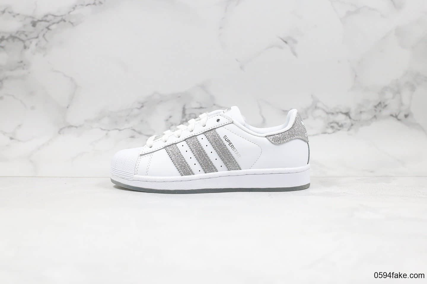 阿迪达斯Adidas Superstar W纯原版本三叶草贝壳头闪银满天星原厂EVA蓝底全头层小牛皮面料 (ID:28765) - 图片1
