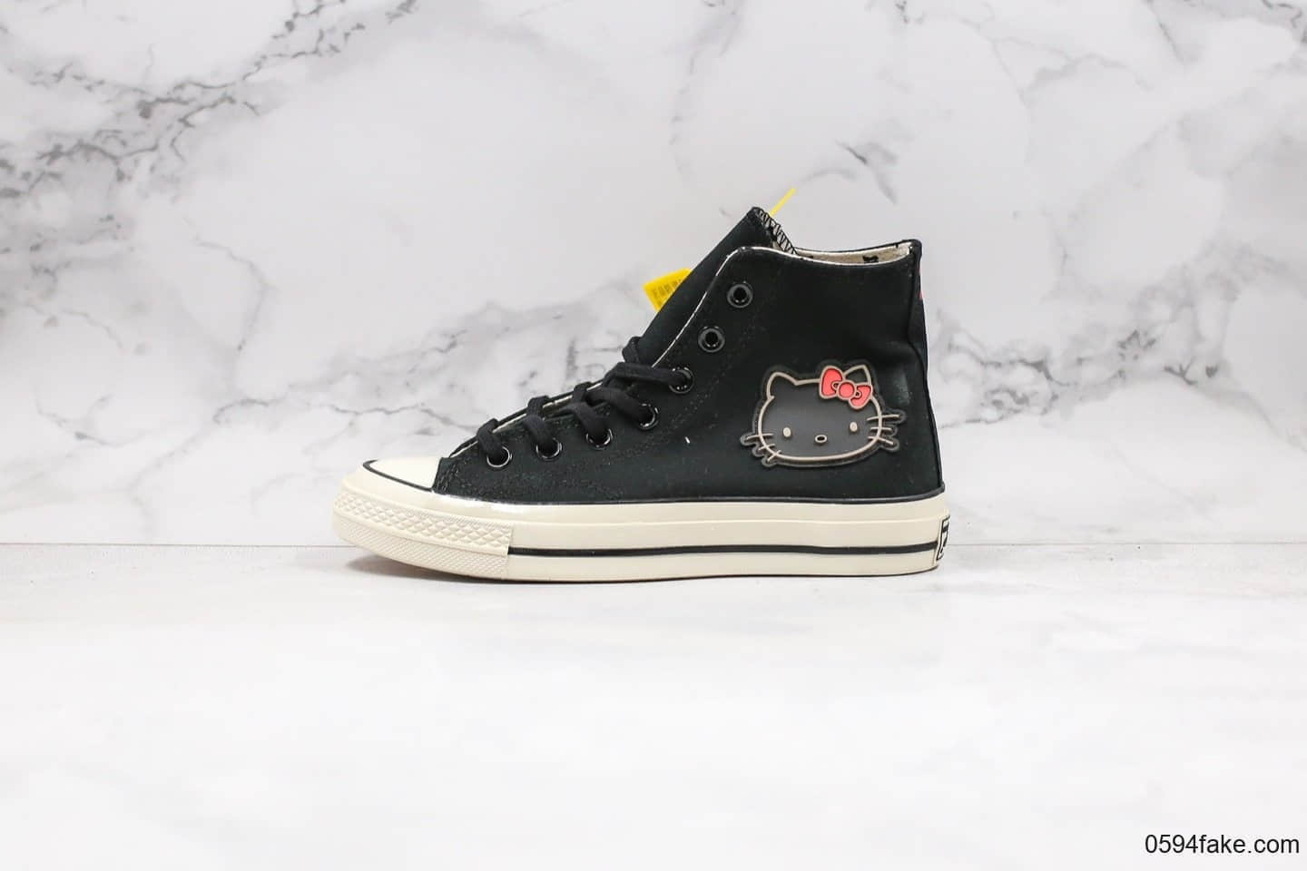 匡威Converse x Hello Kitty 2.0凯蒂猫联名高帮帆布鞋黑白配色正确硫化工艺蓝底双围条 (ID:29292) - 图片1