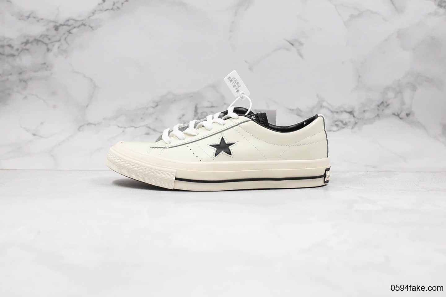 匡威Converse One Star Suede公司级版本杰克一星系列皮面低帮板鞋米白色原装硫化蓝底 (ID:30071) - 图片1