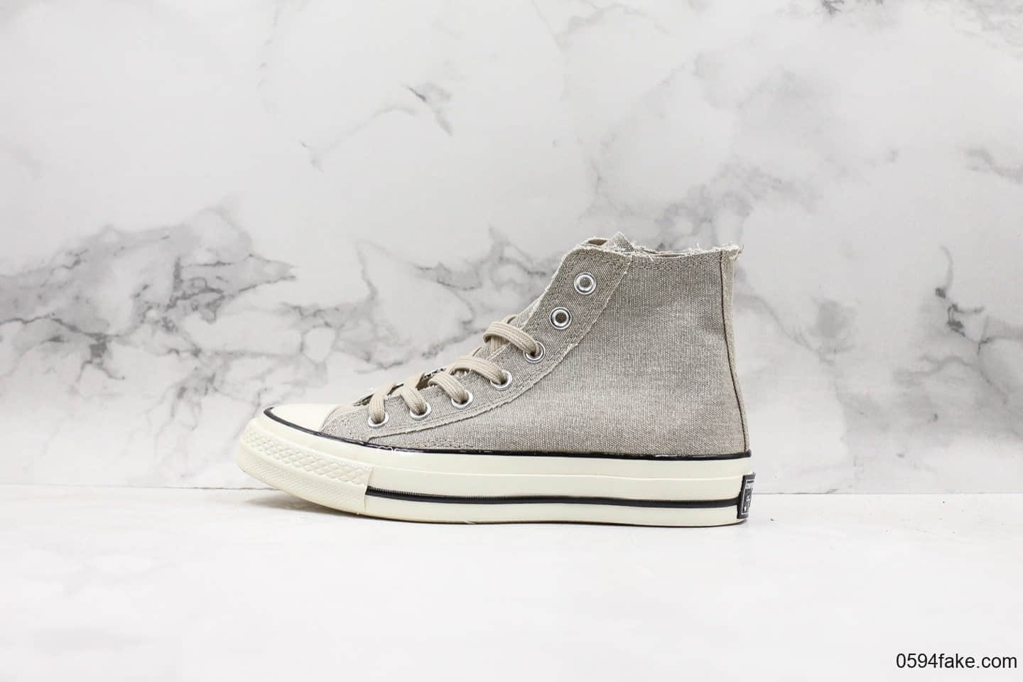 匡威Converse Chuck Taylor All Star公司级版本做旧水洗磨边复古高帮帆布鞋草木灰配色蓝底原盒 (ID:30306) - 图片1
