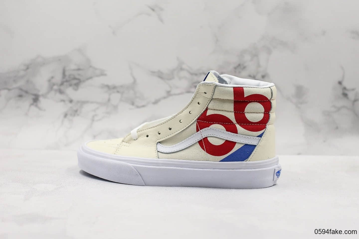 万斯Vans Sk8-Hi Deck Club公司级版本1966元年限定鸳鸯印花白红皮面高帮板鞋硫化大底 (ID:30484) - 图片1
