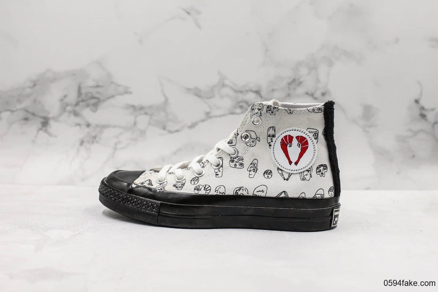 匡威Converse All Star1970s x Shrimps公司级版本联名限量款高帮板鞋涂鸦字母对虾配色蓝底原盒原标 (ID:30492) - 图片1