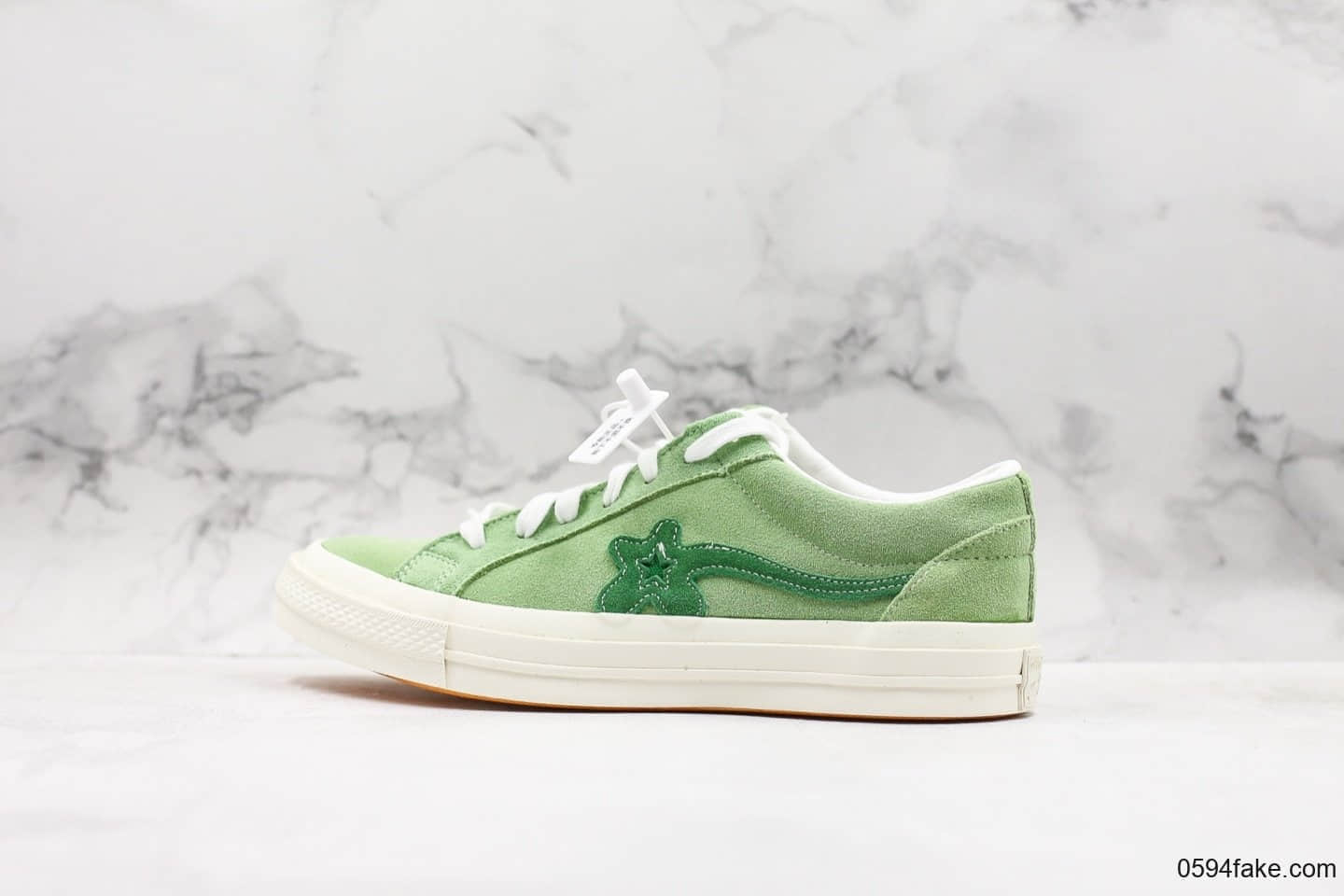 匡威Creator x Converse One Star Ox Golf Le Fleur公司级版本嘻哈歌手TTC联名小花麂皮板鞋浅绿配色软蓝底 (ID:30549) - 图片1