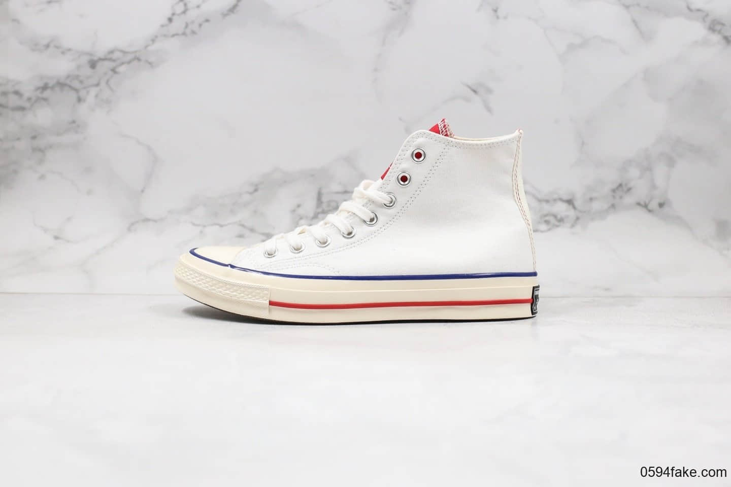 匡威Converse All Star公司级版本高帮帆布鞋撞色红蓝围条顶级硫化工艺蓝底 (ID:30702) - 图片1