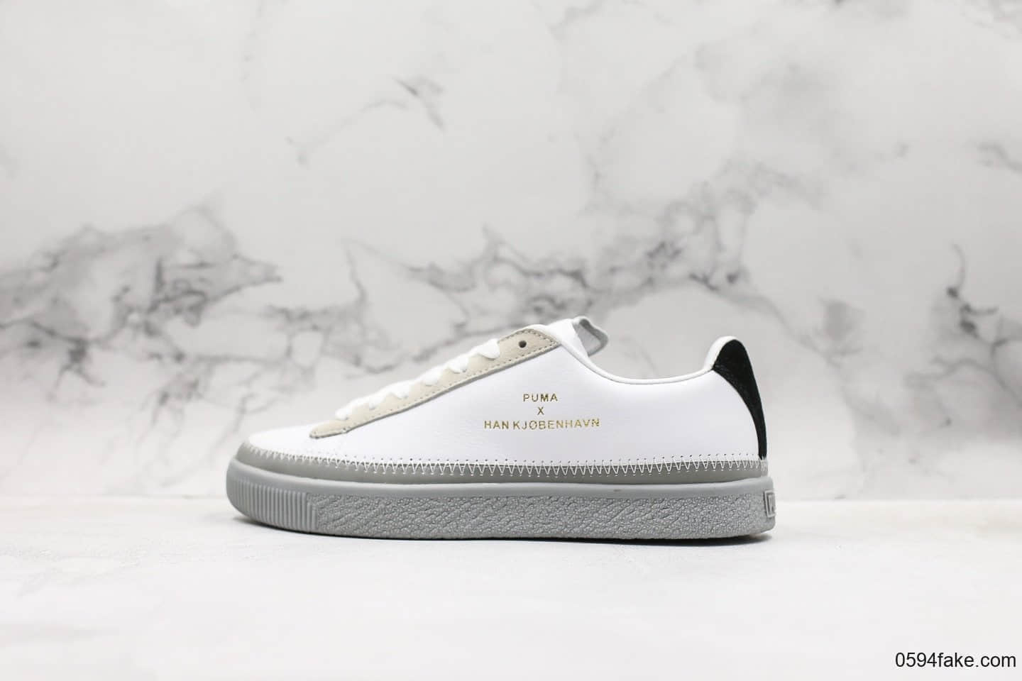 彪马Han Kjobenhavn x Puma Clyde Stitched公司级版本丹麦高街潮牌联名克莱德金标系列复古板鞋灰白生胶配色原盒原标 (ID:30718) - 图片1
