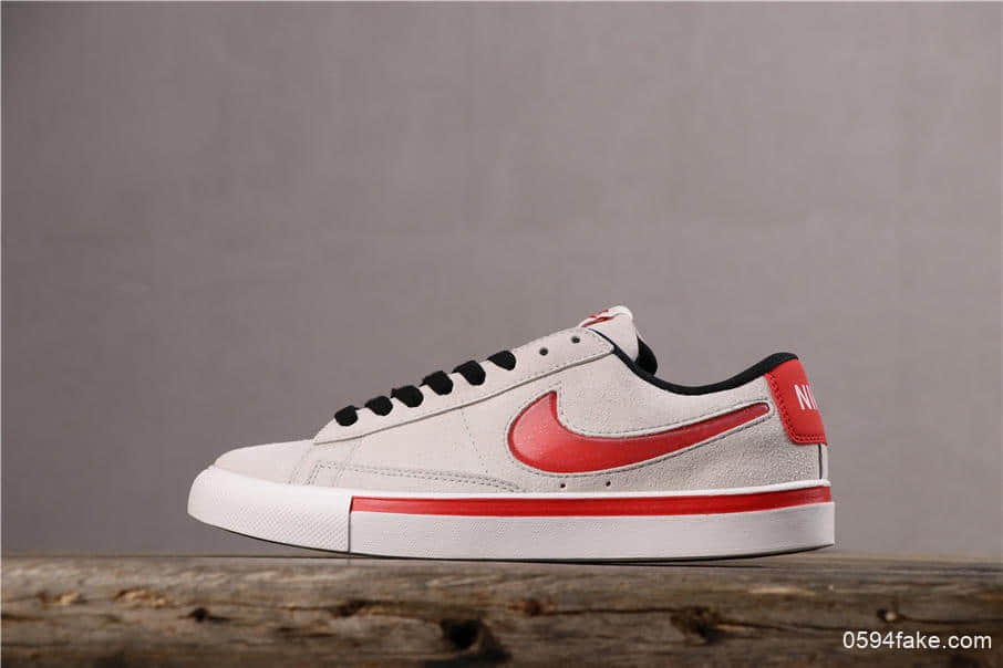 Nike Blazer Low 耐克开拓者灰红果冻勾真标带半码翻毛皮低帮板鞋 (ID:3092) - 图片1