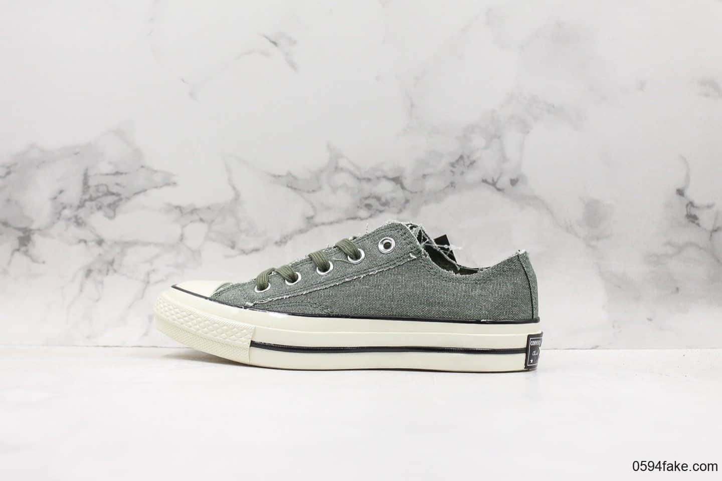匡威Converse Chuck Taylor All Star公司级版本麻布做旧水洗磨边复古低帮板鞋草绿配色蓝底原标原盒 (ID:30951) - 图片1