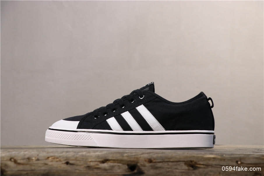 Adidas Nizza Lo黑白 阿迪达斯公司级带半码三叶草Nizza校园帆布板鞋 (ID:3156) - 图片1