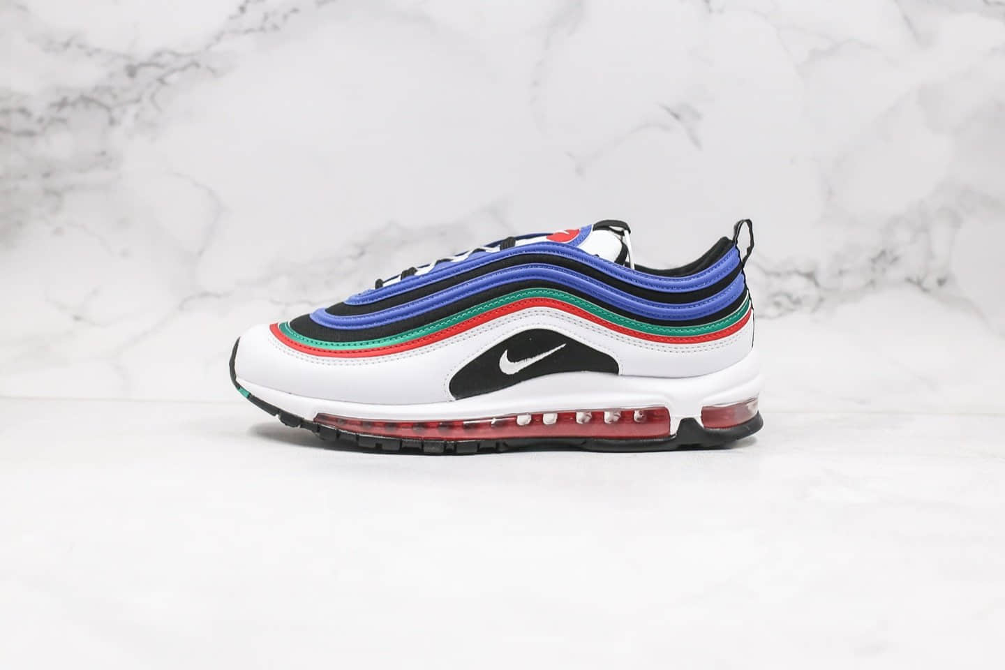 耐克Nike Air Max 97纯原版本子弹Max97气垫鞋黑蓝白绿红拼色内置真实气垫原盒原标 (ID:31701) - 图片1