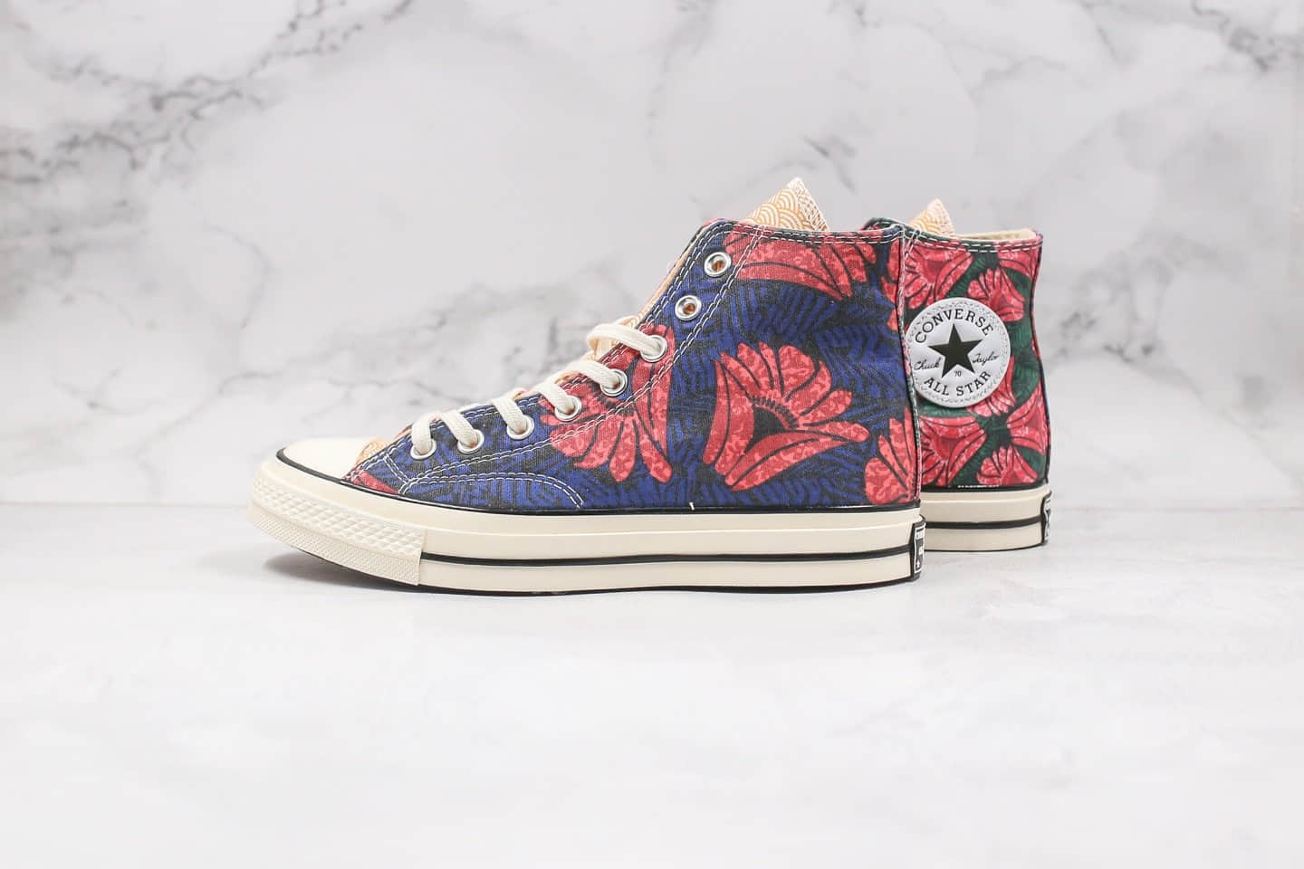 匡威Converse Chuck 70公司级版本花卉酒红色小身体部位拼接蓝色高帮帆布鞋原盒原标正确硅蓝PU中底 (ID:31945) - 图片1