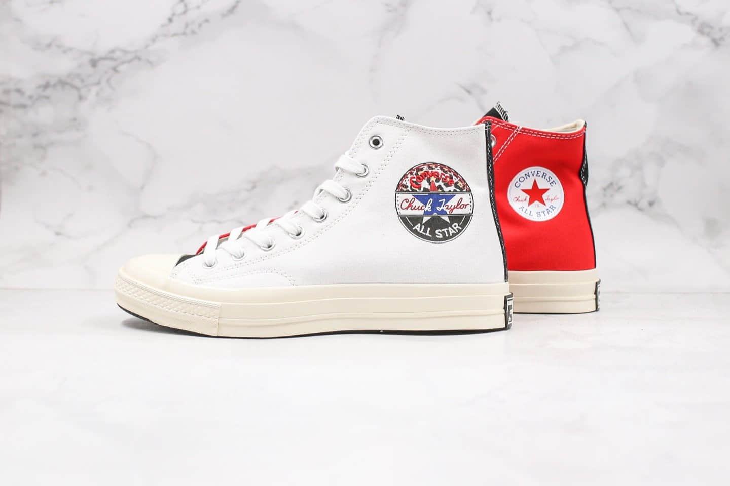 匡威Converse Chuck 70s公司级版本高帮黑标拼接黑白拼色豹纹帆布鞋原厂硫化正确PU硅蓝中底 (ID:32188) - 图片1