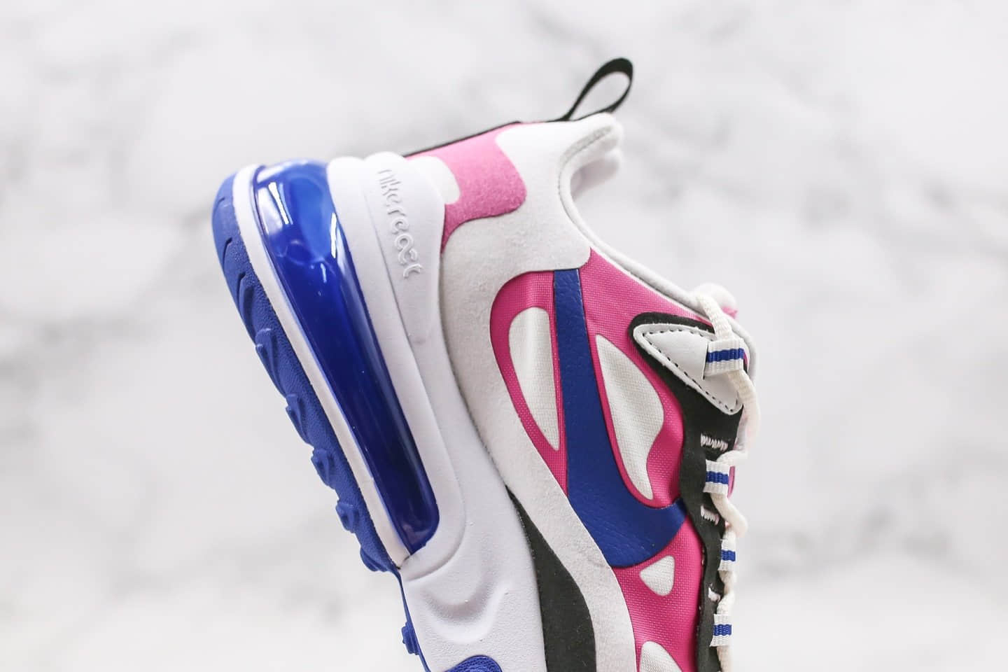 耐克Nike Air Max 270 React纯原版本气垫慢跑鞋Max270蓝粉色原厂小潘气垫搭载高弹MD大底 货号:CI3899-100