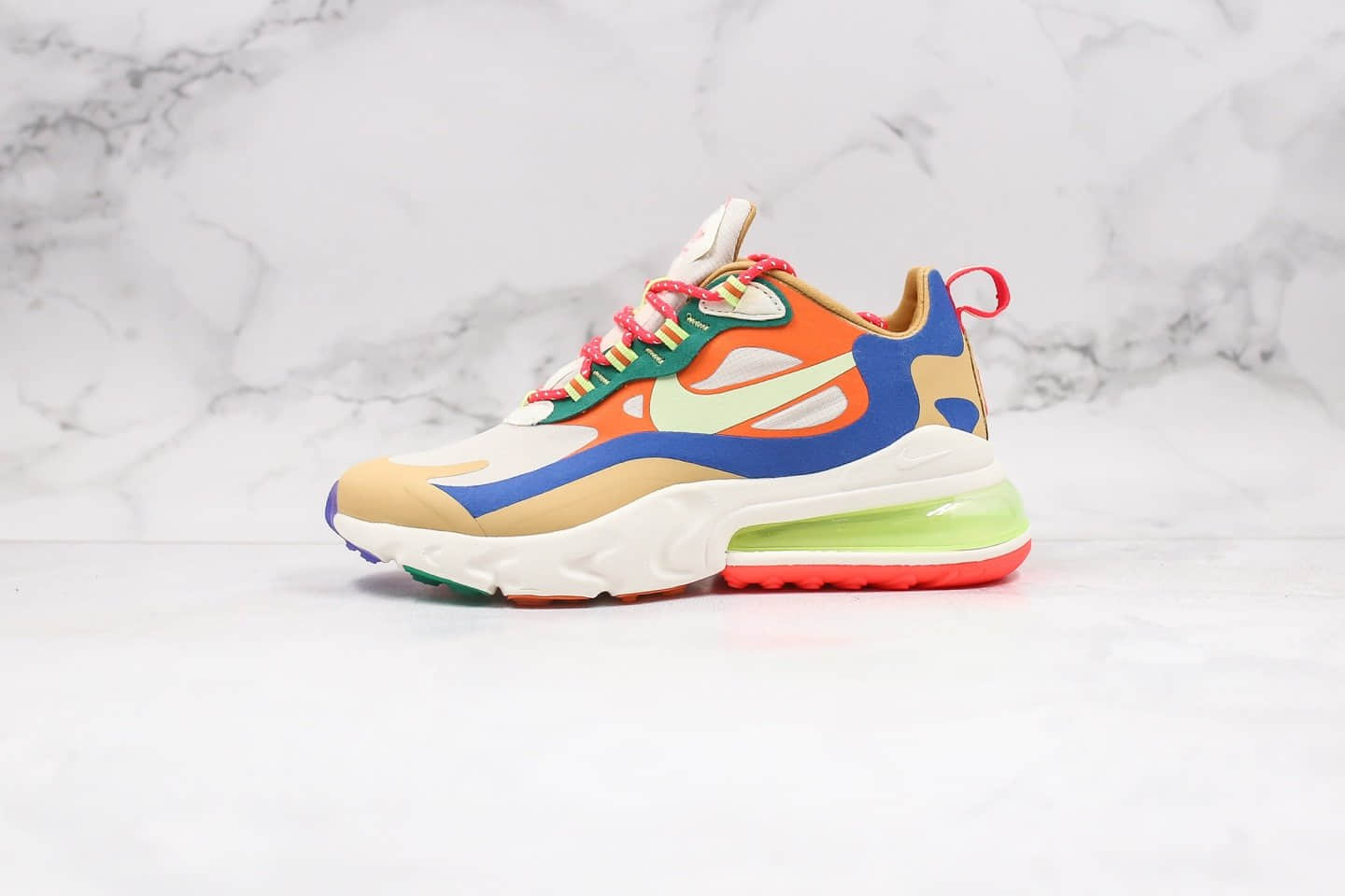 耐克Nike Air Max 270 React Bauhaus纯原版本半掌气垫鞋Max270棕橙亮蓝色内置真小潘气垫 (ID:32938) - 图片1