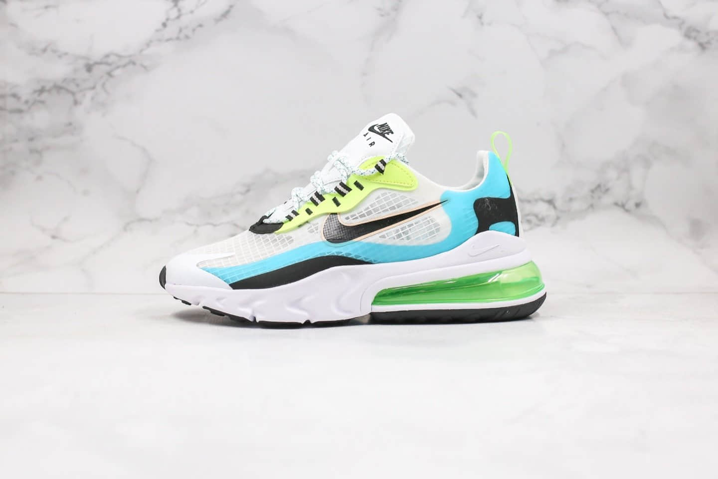 耐克Nike Air Max 270 React纯原版本气垫慢跑鞋Max270白蓝绿色清爽蓝珊瑚黑内置真小潘气垫缓震 (ID:33058) - 图片1