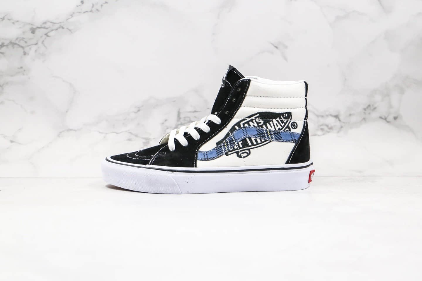 万斯Vans Sk8-Hi 2020款公司级版本高帮字母印花滑板图案黑白蓝色原厂硫化大底内置钢印 (ID:33065) - 图片1