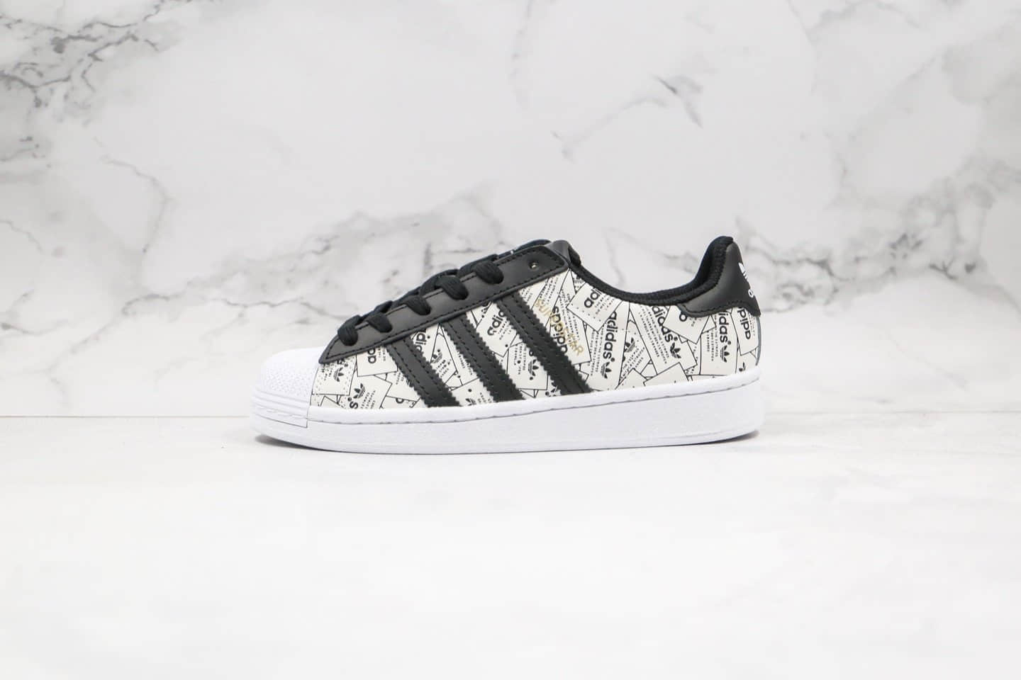 阿迪达斯adidas originals Superstar公司级版本陈奕迅代言款贝壳头50周年满印logo白黑配色硬质头层皮革 (ID:33357) - 图片1