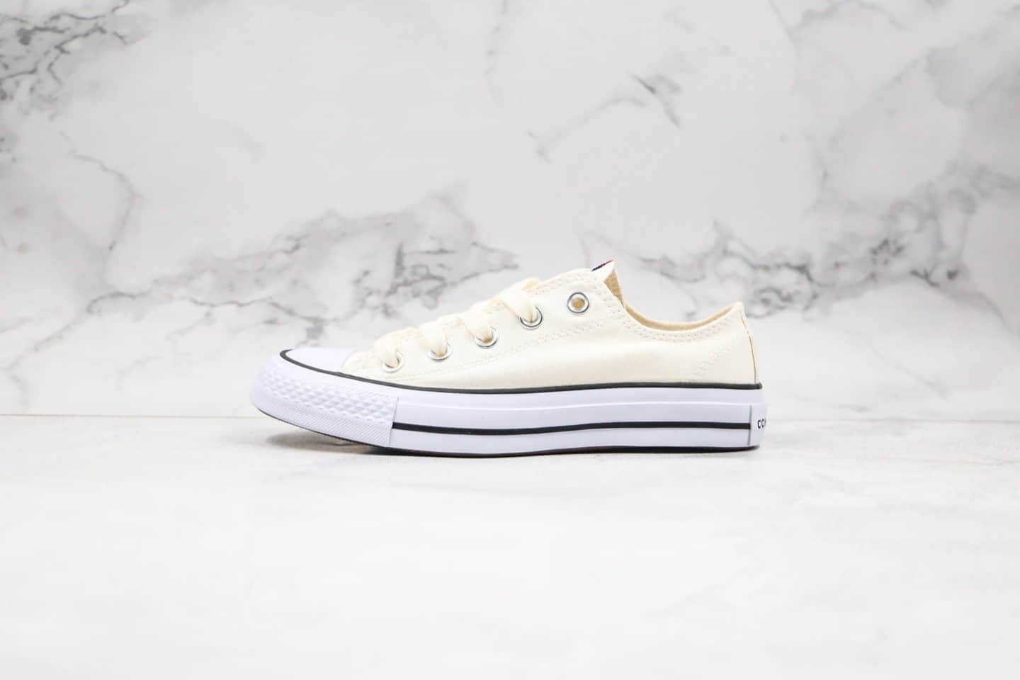 匡威Converse All Star公司级版本低帮帆布鞋日产红盒米白配色蓝底双围条 (ID:33371) - 图片1