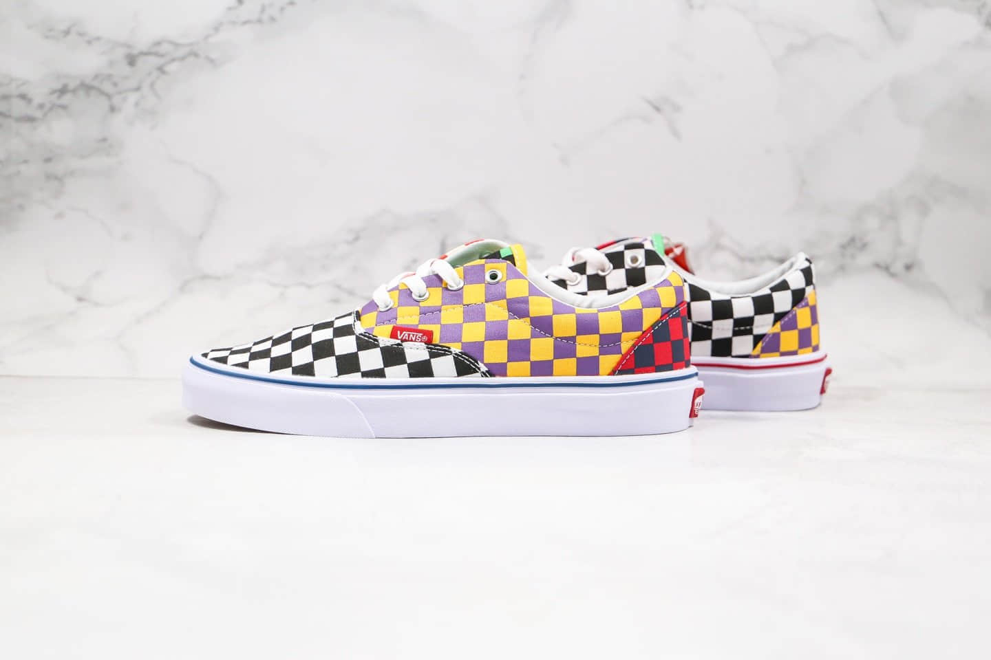 万斯VANS Sneakersnstuff公司级版本低帮硫化板鞋棋盘格鸳鸯拼色海滩撞色黄红色原盒原标 (ID:33542) - 图片1