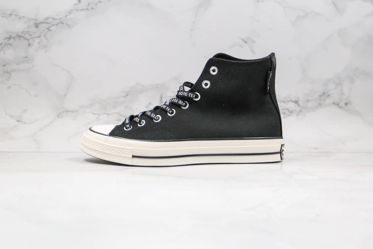 匡威Converse Chuck Taylor All Star公司级版本高帮黑白色Gore-tex联名款串标黑武士帆布鞋原厂硫化大底 货号:163343C
