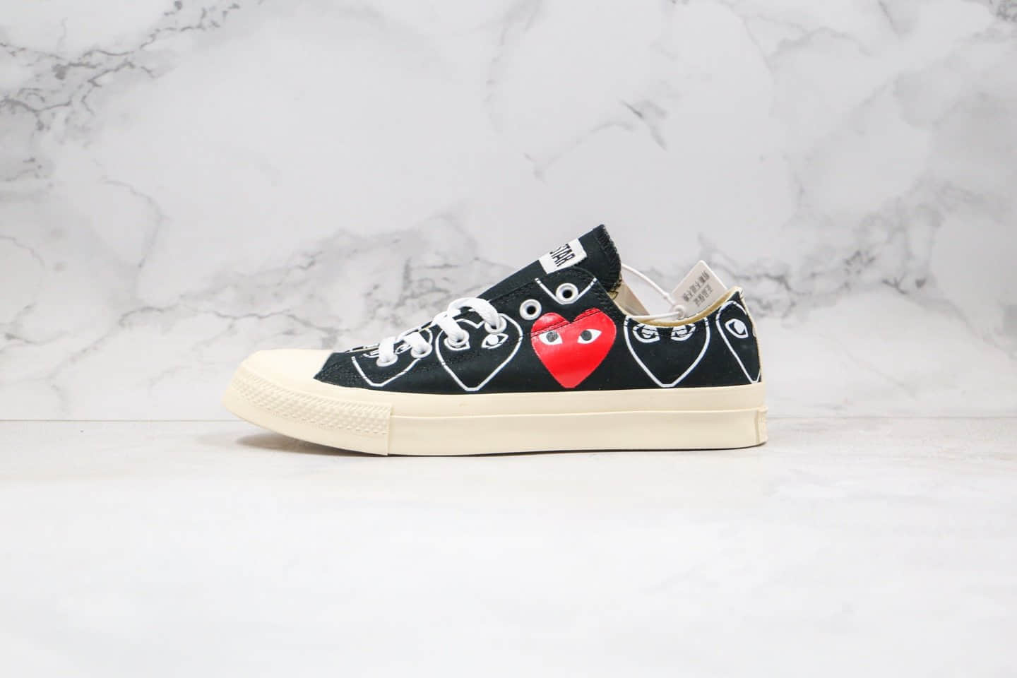 匡威PLAY COMME des GARÇONS x CONVERSE Chuck Taylor公司级版本川久保玲联名款低帮黑色小红心原厂硫化大底原楦头纸板打造 (ID:35085) - 图片1