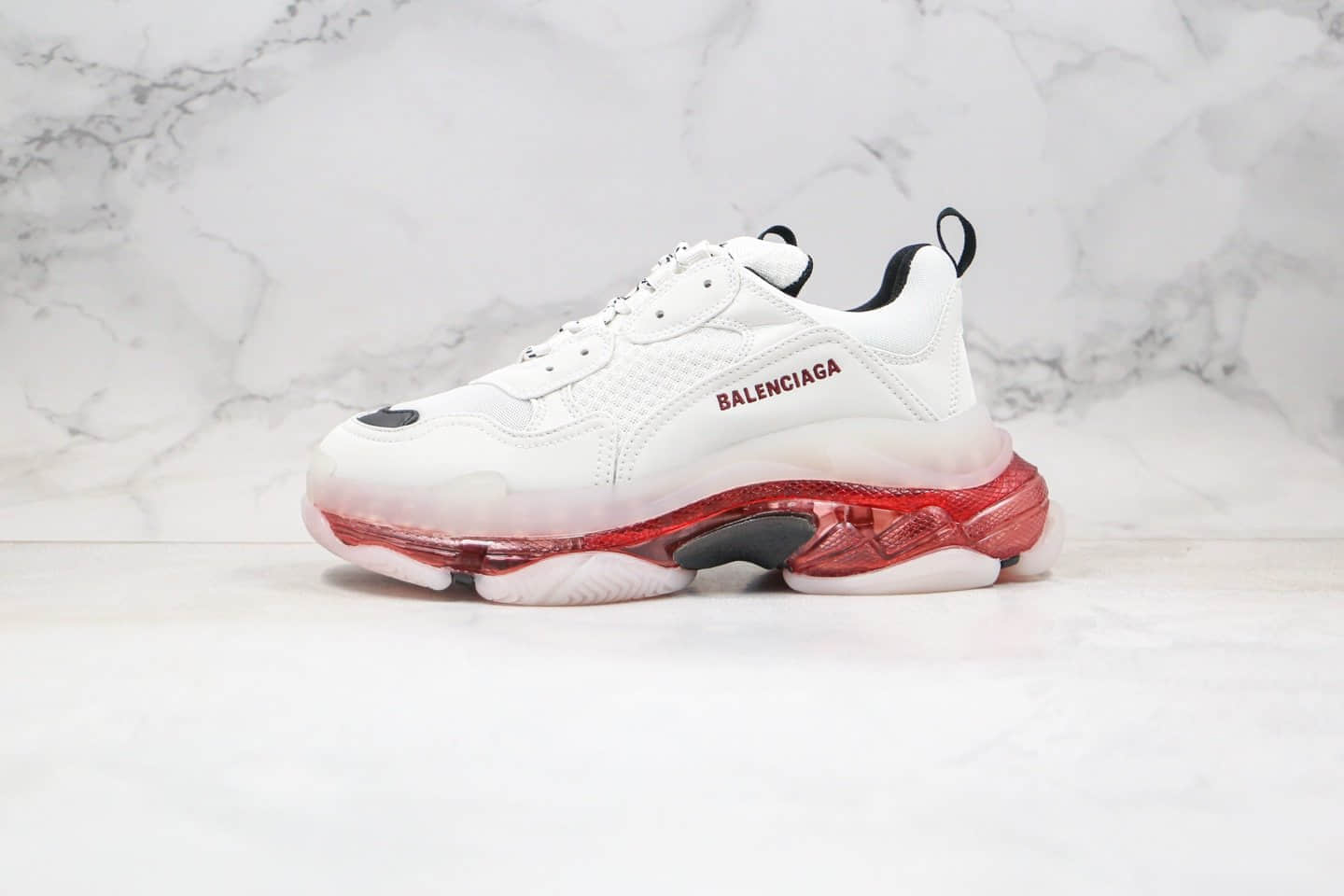 巴黎世家Balenciaga Triple S纯原版本气垫鞋老爹鞋酒红白色内置真氮气大底原盒配件齐全 (ID:36751) - 图片1