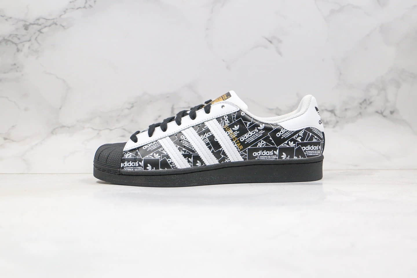阿迪达斯adidas originals Superstar纯原版本三叶草贝壳头50周年印满LOGO白黑色区别市面通货版本 (ID:38483) - 图片1
