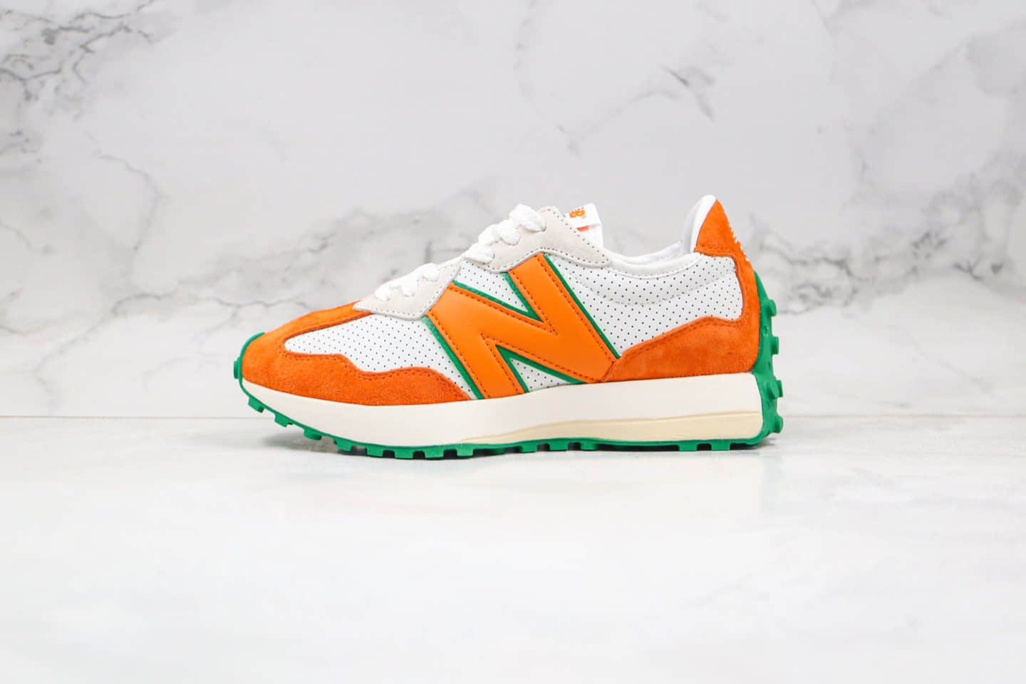 新百伦New Balance 327纯原版本皮面橙白绿色NB327复古慢跑鞋原盒原标 货号:WS327CBB