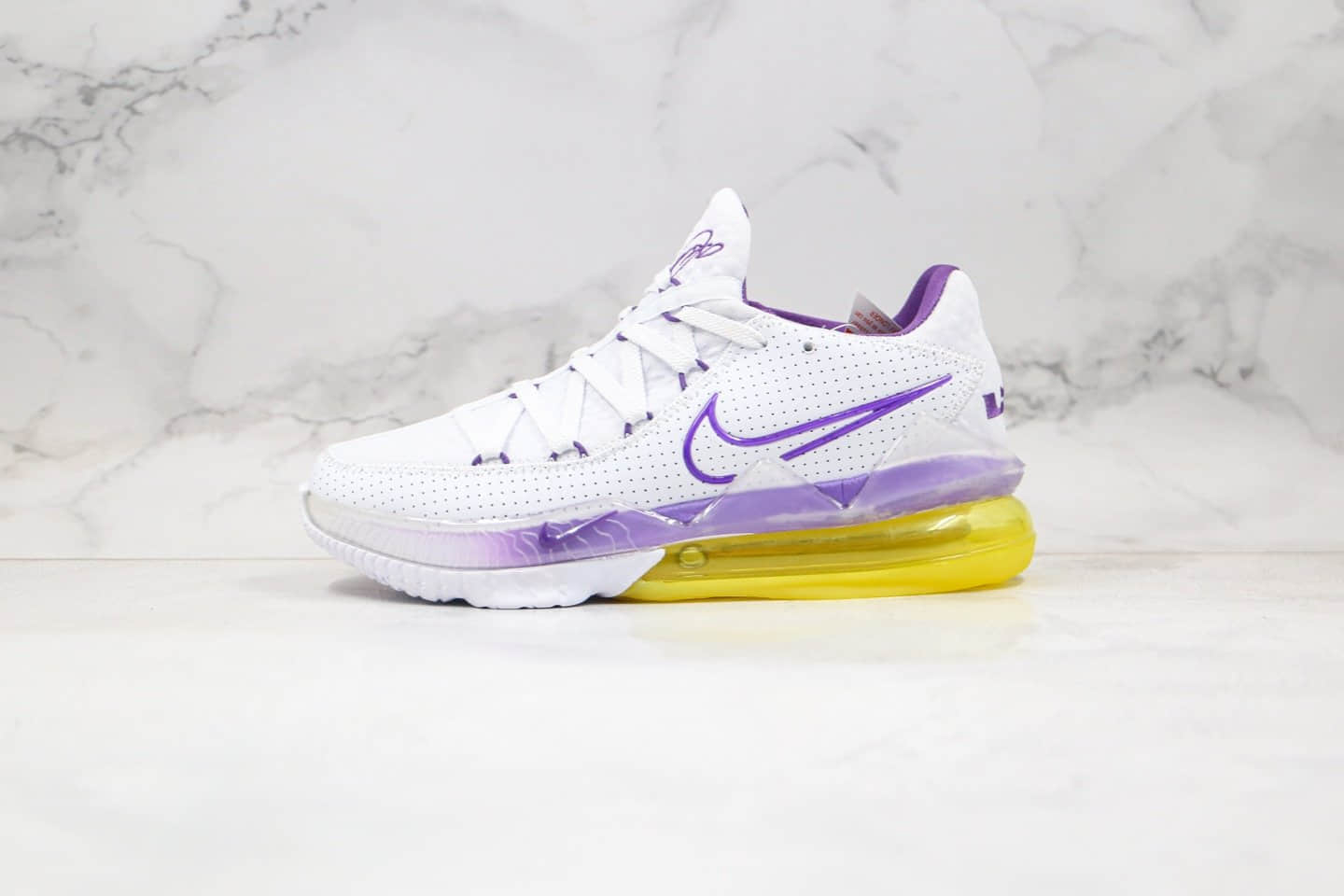 耐克Nike LeBron 17 Low Lakers Home纯原版本詹姆斯17代篮球鞋白紫绿色内置气垫支持实战 (ID:39200) - 图片1