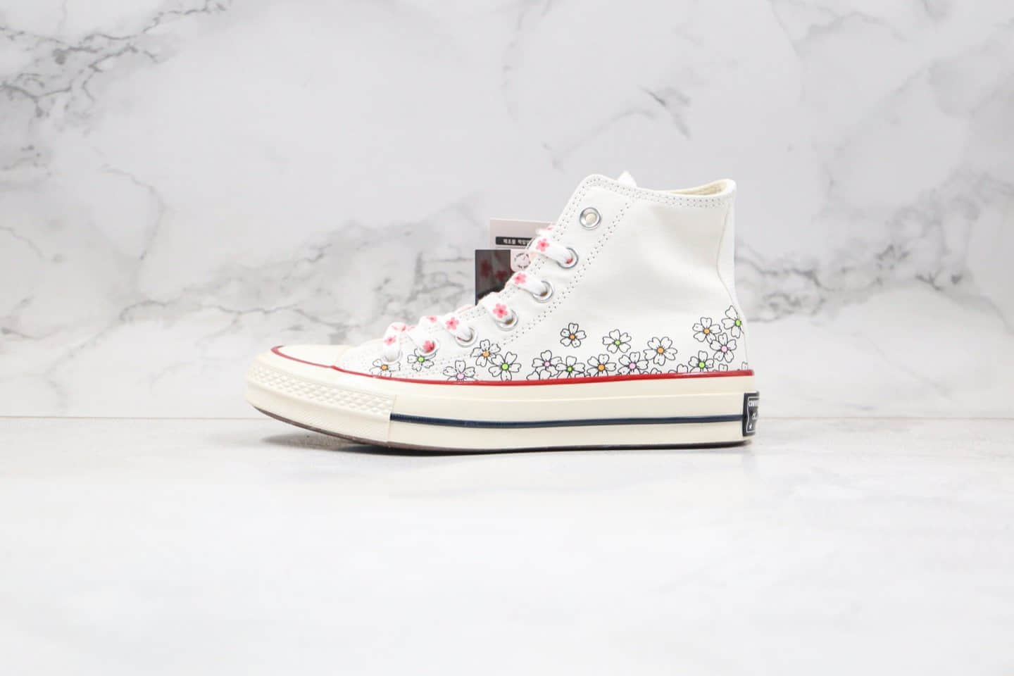 匡威CONVERSE Chuck 70S公司级版本高帮樱花花卉碎花小雏菊配色硫化帆布鞋正确双围条硫化蓝底 (ID:39309) - 图片1