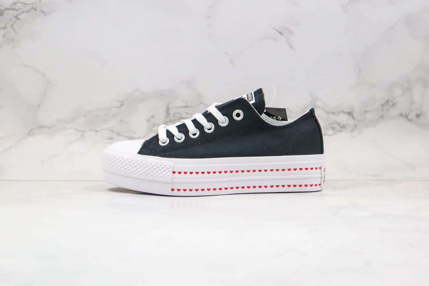 匡威Converse All Star Lift OX公司级版本2020情人节爱心款厚底增高帆布鞋黑白配色原楦开发正确蓝底 (ID:39416) - 图片1