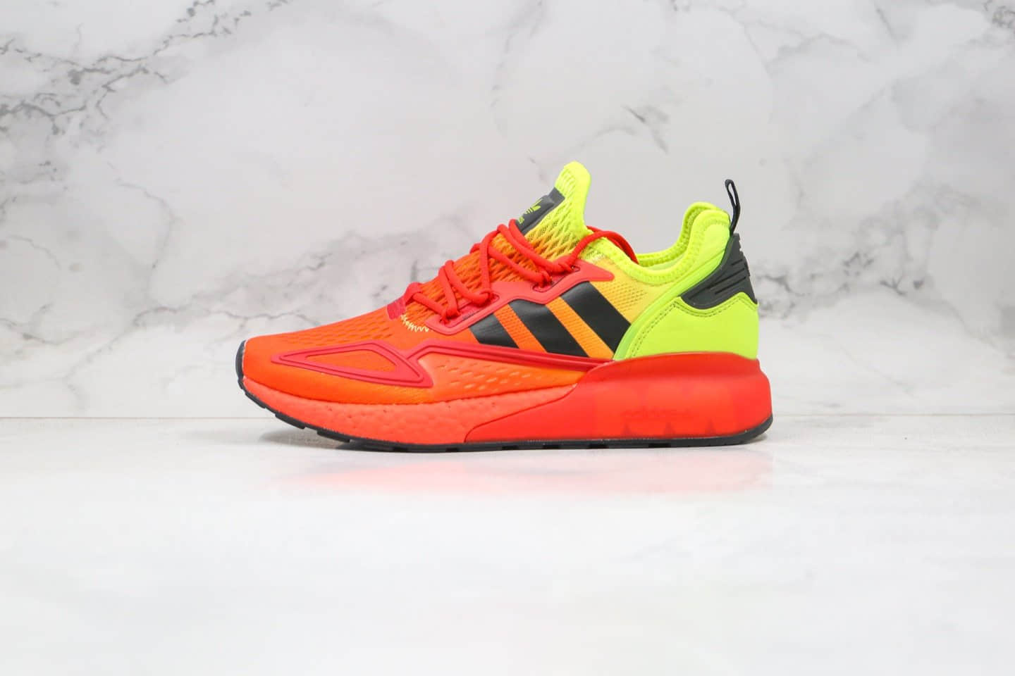 阿迪达斯Adidas Originals ZX 2K Boost纯原版本易烊千玺同款缓震跑鞋橙绿色内置真爆米花缓震 货号:FW0482