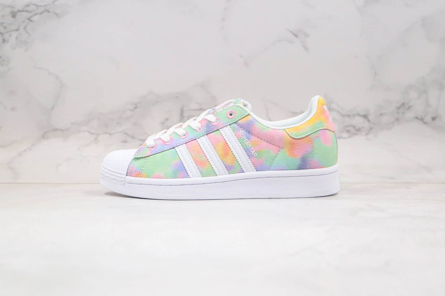 阿迪达斯Adidas Superstar Originals Superstar纯原版本三叶草贝壳头彩虹帆布扎染渐变粉色原盒原标正确鞋面卡色 (ID:41176) - 图片1