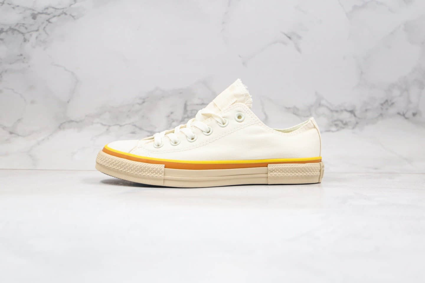 匡威Converse all star公司级版本低帮奶敏感内容米白黄橙线条帆布鞋原厂硫化大底原档案数据开发