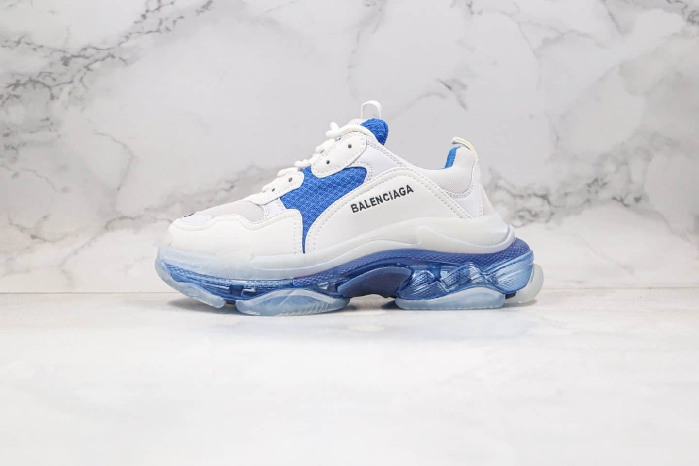 巴黎世家Balenciaga TriPle S纯原版本复古气垫老爹鞋白蓝色正确八层组合大底原档案数据开发 (ID:41785) - 图片1