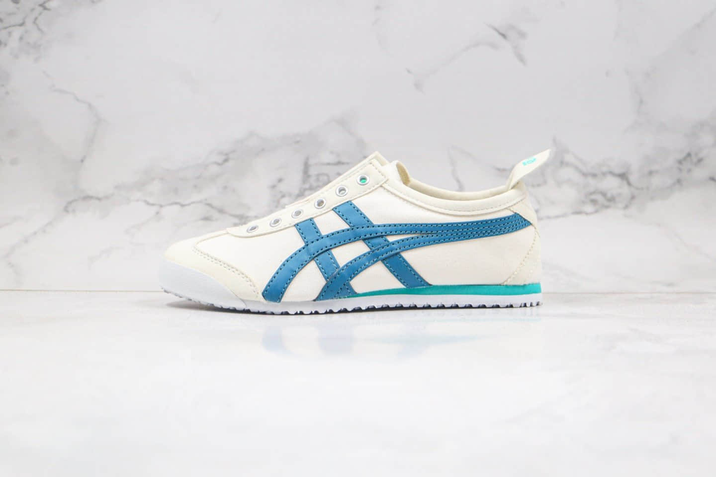 亚瑟士Onitsuka tiger纯原版本鬼冢虎帆布懒人鞋无系带一脚蹬白蓝色正确鞋底材质四联吊牌齐全 (ID:42117) - 图片1