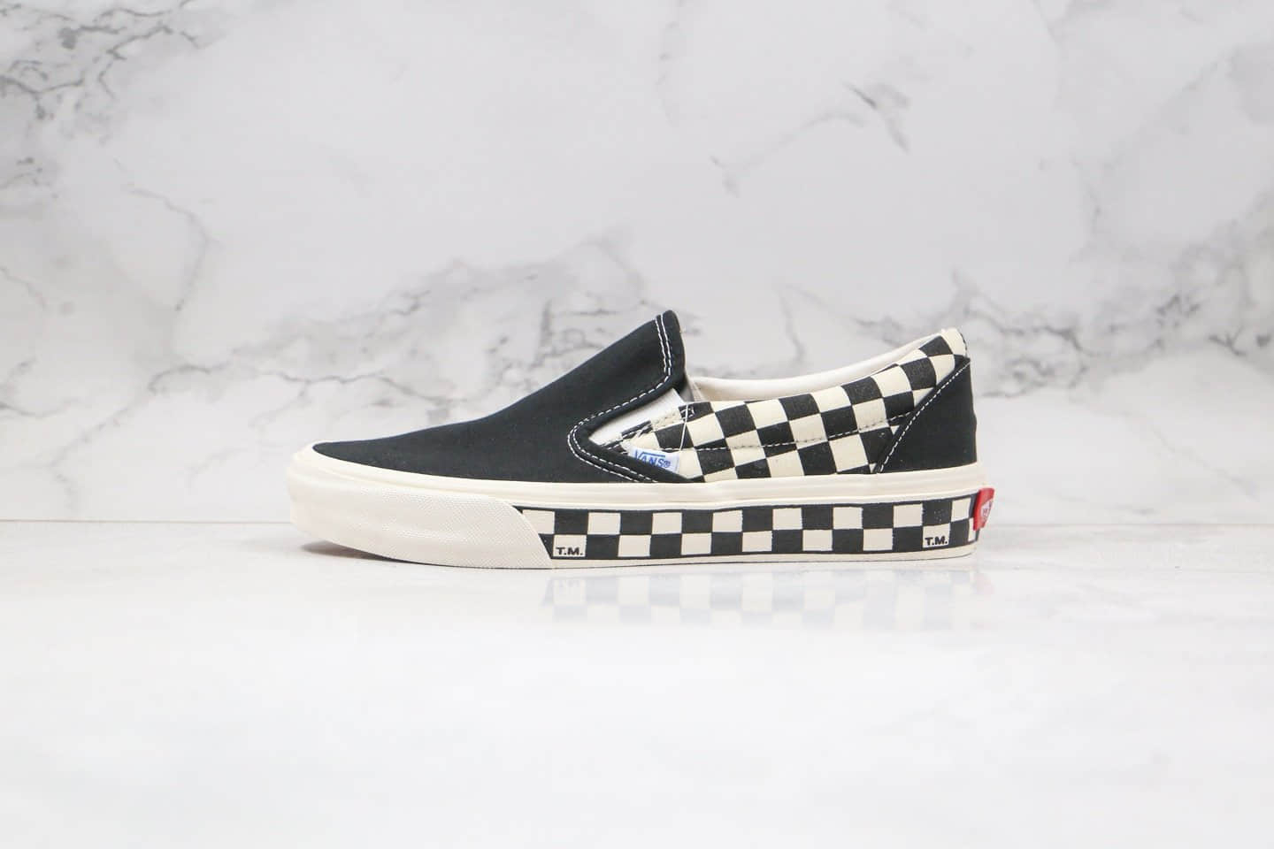 万斯Vans TM Slip On公司级版本低帮一脚蹬TM黑白色棋盘格子原盒原标.M.-C10V (ID:42696) - 图片1