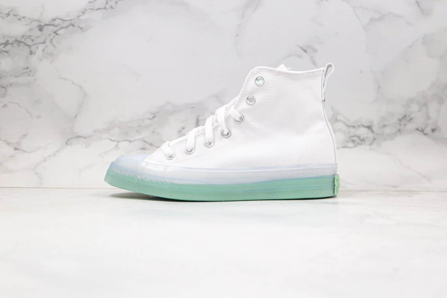 匡威 Converse Chuck Taylor All Star CX公司级版本果冻透明水晶底高帮板鞋白绿色原厂铝楦开发版型 (ID:43133) - 图片1