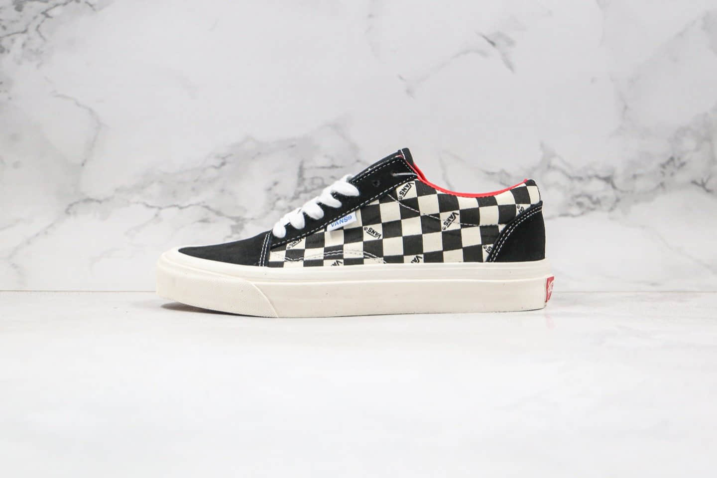 万斯Vans OG Old Skool LX公司级版本复古棋盘格低帮硫化板鞋黑白红色原盒原标 (ID:43149) - 图片1