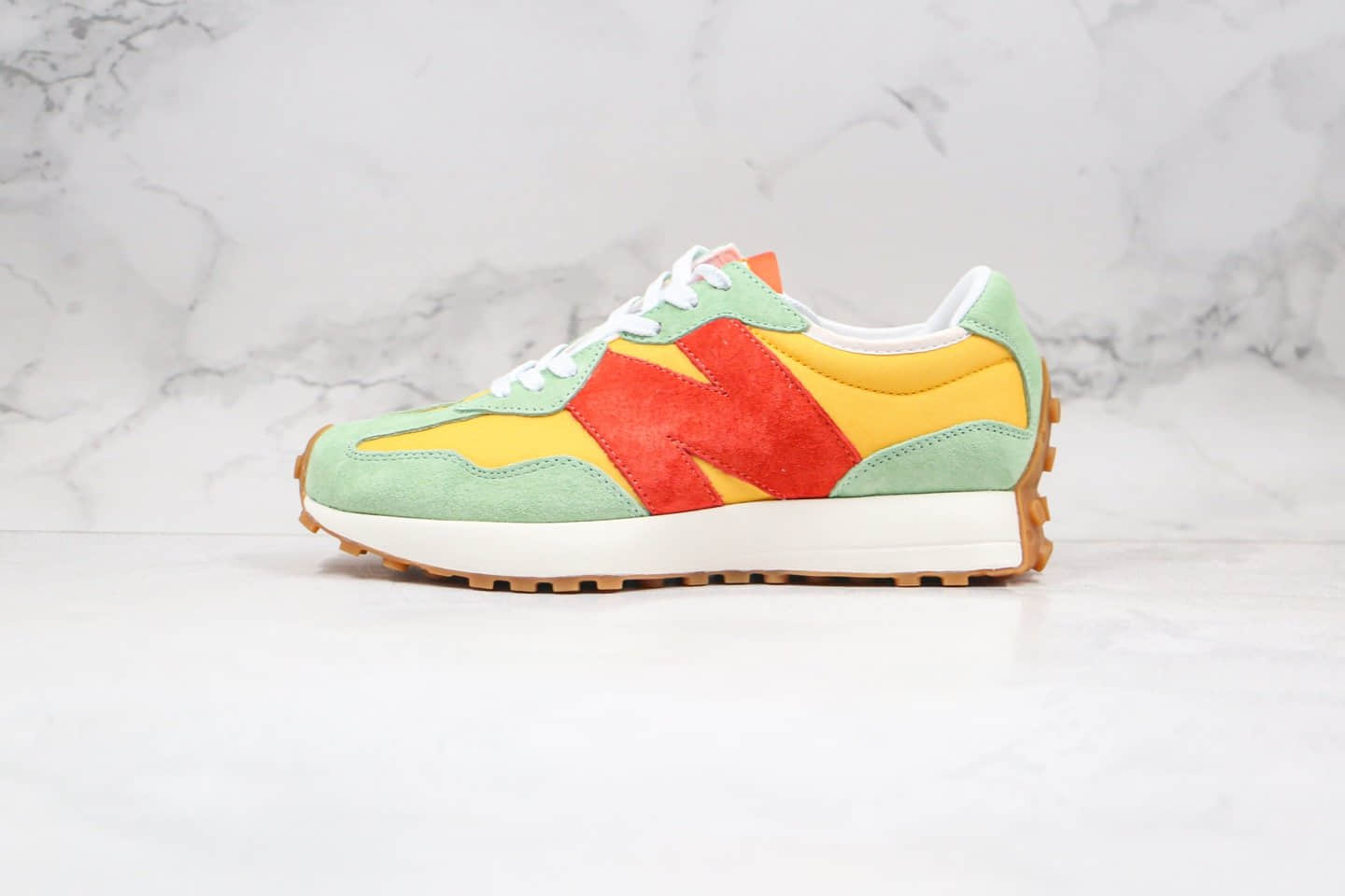 新百伦New Balance 327纯原版本复古慢跑鞋NB327黄绿桔红色原盒原标正确鞋面材质 (ID:43524) - 图片1