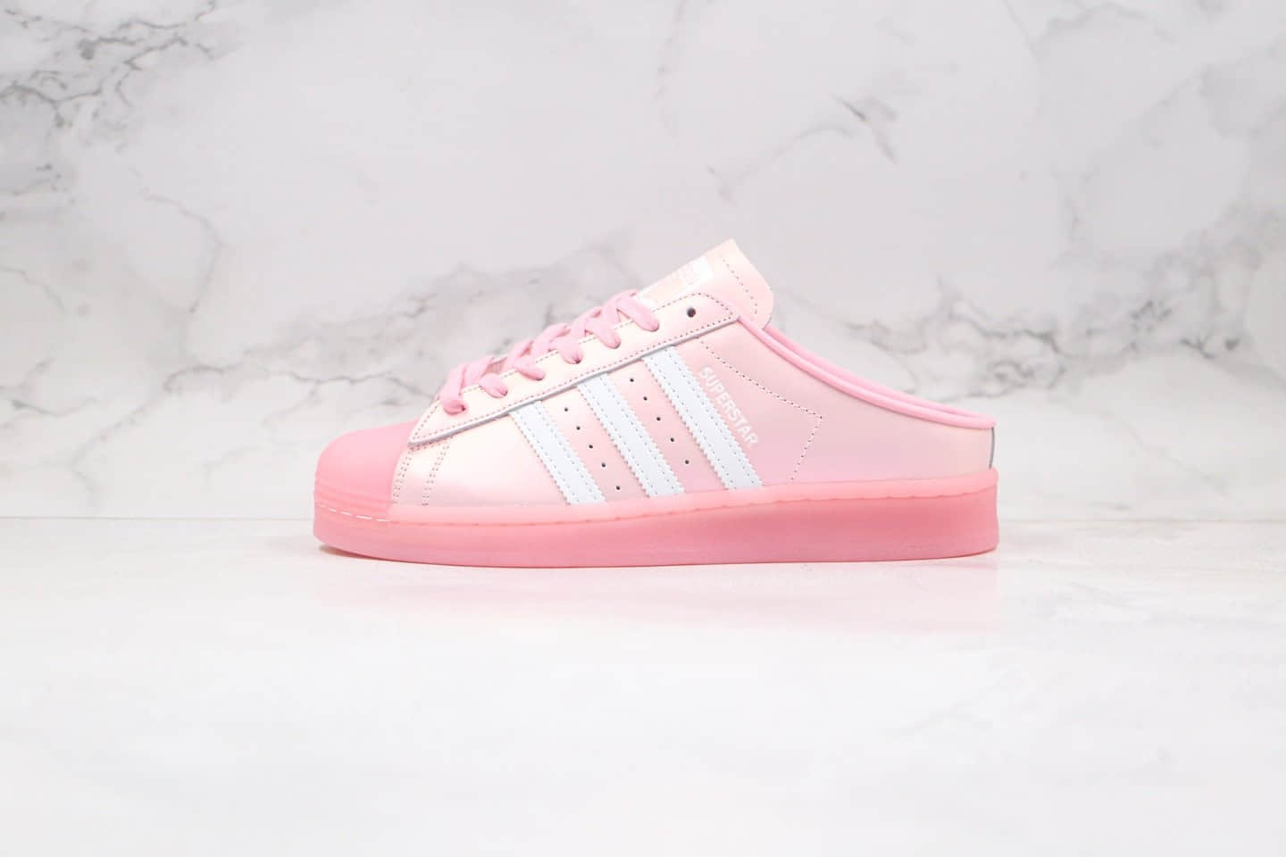 阿迪达斯Adidas AD Originals SUPERSTAR W纯原版本三叶草贝壳头半拖粉色极光糖果底原档案数据开发 货号:FX2756